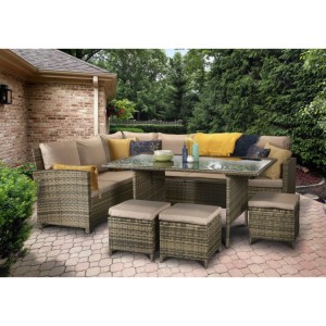 Signature Weave Garden Furniture Charlotte Corner Dining Sofa Set In Nature/Brown Signature Weave Garden Furniture Charlotte Corner Dining Sofa Set In Nature/Brown
