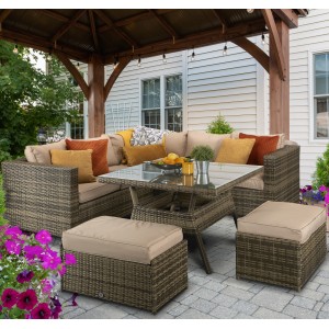 Signature Weave Garden Furniture Georgia Brown Natural Corner Dining Set Signature Weave Garden Furniture Georgia Brown Natural Corner Dining Set