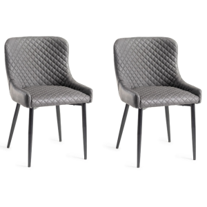 Bentley Designs Cezanne Furniture Dark Grey Faux leather Chairs Pair Bentley Designs Cezanne Furniture Dark Grey Faux leather Chairs Pair