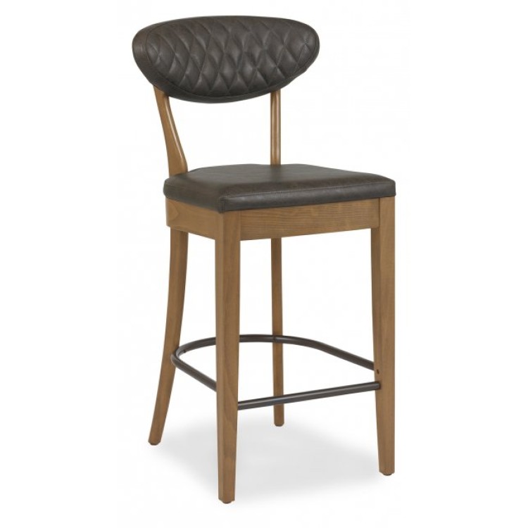 Bentley Designs Ellipse Rustic Oak Old West Vintage Leather Bar Stool Pair