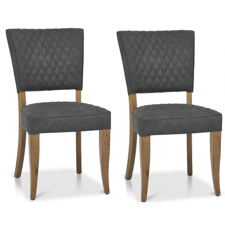 Bentley Designs Logan Rustic Oak Upholstered Chair (Pair) Dark Grey Fabric