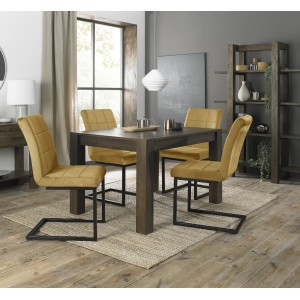 Bentley Designs Turin Dark Oak 4-6 Seater Dining Table With 4 Lewis Mustard Velvet Cantilever Chairs Bentley Designs Turin Dark Oak 4-6 Seater Dining Table With 4 Lewis Mustard Velvet Cantilever Chairs