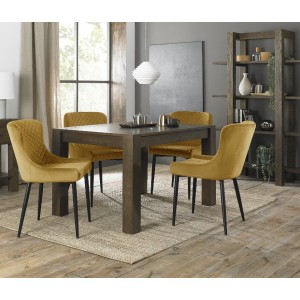 Bentley Designs Turin Dark Oak 4-6 Seater Dining Table With 4 Cezanne Mustard Velvet Fabric Chairs Bentley Designs Turin Dark Oak 4-6 Seater Dining Table With 4 Cezanne Mustard Velvet Fabric Chairs