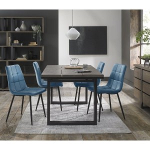 Bentley Designs Tivoli Weathered Oak 4-6 Seater Dining Table With 4 Mondrian Petrol Blue Velvet Fabric Chairs Bentley Designs Tivoli Weathered Oak 4-6 Seater Dining Table With 4 Mondrian Petrol Blue Velvet Fabric Chairs