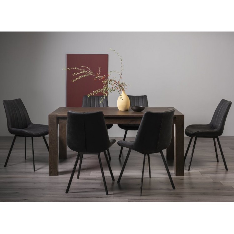Bentley Designs Turin Dark Oak 6 to 8 Seater Dining Table With 6 Fontana Grey Faux Suede Fabric Chairs