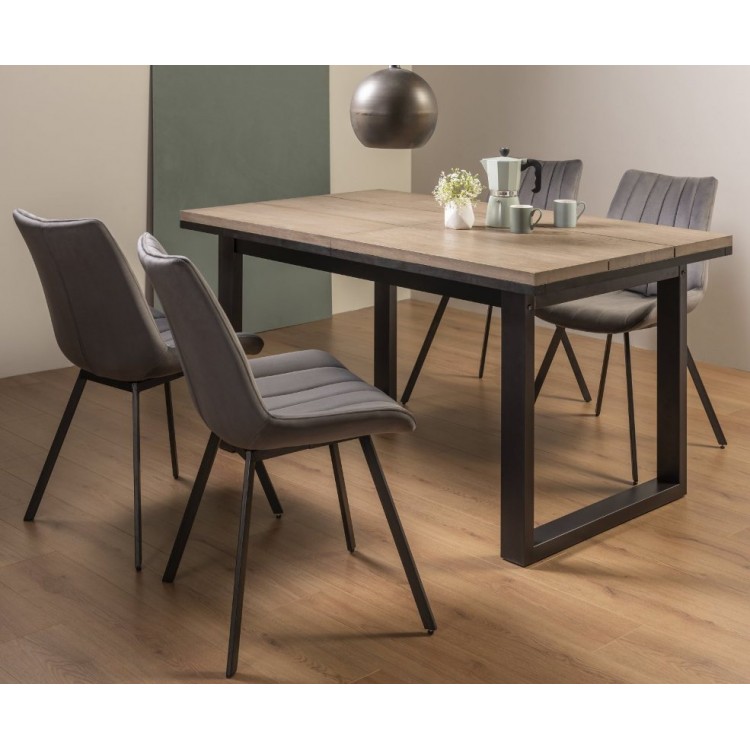 Bentley Designs Tivoli Weathered Oak 4-6 Seater Dining Table With 4 Fontana Grey Velvet Fabric Chairs
