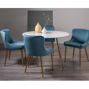 Bentley Designs Francesca White Marble Effect Tempered Glass 4 Seater Dining Table With 4 Cezanne Petrol Blue Velvet Fabric Chairs Bentley Designs Francesca White Marble Effect Tempered Glass 4 Seater Dining Table With 4 Cezanne Petrol Blue Velvet Fabric Chairs