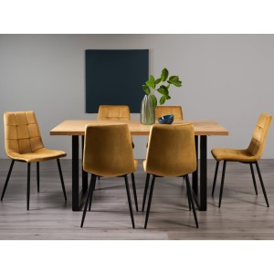 Bentley Designs Ramsay Rustic Oak Effect Melamine 6 Seater U Leg Dining Table With 6 Mondrian Mustard Velvet Fabric Chairs Bentley Designs Ramsay Rustic Oak Effect Melamine 6 Seater U Leg Dining Table With 6 Mondrian Mustard Velvet Fabric Chairs