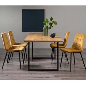 Bentley Designs Ramsay Rustic Oak Effect Melamine 6 Seater U Leg Dining Table With 4 Mondrian Mustard Velvet Fabric Chairs Bentley Designs Ramsay Rustic Oak Effect Melamine 6 Seater U Leg Dining Table With 4 Mondrian Mustard Velvet Fabric Chairs