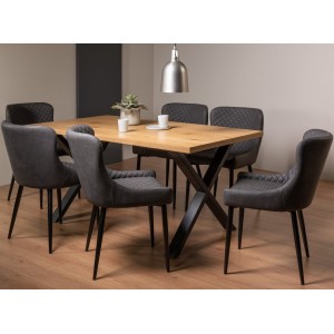 Bentley Designs Ramsay Rustic Oak Effect Melamine 6 Seater X Leg Dining Table With 6 Cezanne Dark Grey Faux Leather Chairs Bentley Designs Ramsay Rustic Oak Effect Melamine 6 Seater X Leg Dining Table With 6 Cezanne Dark Grey Faux Leather Chairs