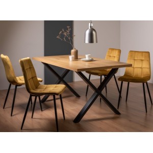 Bentley Designs Ramsay Rustic Oak Effect Melamine 6 Seater X Leg Dining Table With 4 Mondrian Mustard Velvet Fabric Chairs Bentley Designs Ramsay Rustic Oak Effect Melamine 6 Seater X Leg Dining Table With 4 Mondrian Mustard Velvet Fabric Chairs
