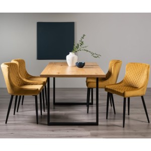 Bentley Designs Ramsay Rustic Oak Effect Melamine 6 Seater U Leg Dining Table With 4 Cezanne Mustard Velvet Fabric Chairs Bentley Designs Ramsay Rustic Oak Effect Melamine 6 Seater U Leg Dining Table With 4 Cezanne Mustard Velvet Fabric Chairs