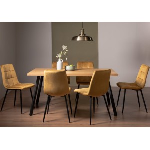 Bentley Designs Ramsay Rustic Oak Effect Melamine 6 Seater Dining Table With 6 Mondrian Mustard Velvet Fabric Chairs Bentley Designs Ramsay Rustic Oak Effect Melamine 6 Seater Dining Table With 6 Mondrian Mustard Velvet Fabric Chairs