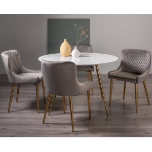 Bentley Designs Francesca White Marble Effect Tempered Glass 4 Seater Dining Table With 4 Cezanne Grey Velvet Fabric Chairs Bentley Designs Francesca White Marble Effect Tempered Glass 4 Seater Dining Table With 4 Cezanne Grey Velvet Fabric Chairs
