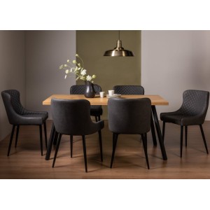 Bentley Designs Ramsay Rustic Oak Effect Melamine 6 Seater Dining Table with 6 Cezanne Dark Grey Faux Leather Chairs Bentley Designs Ramsay Rustic Oak Effect Melamine 6 Seater Dining Table with 6 Cezanne Dark Grey Faux Leather Chairs