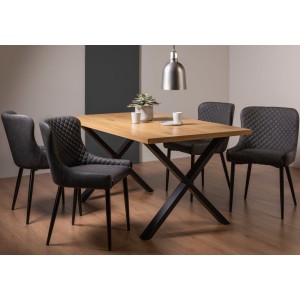 Bentley Designs Ramsay Rustic Oak Effect Melamine 6 Seater X Leg Dining Table With 4 Cezanne Dark Grey Faux Leather Chairs Bentley Designs Ramsay Rustic Oak Effect Melamine 6 Seater X Leg Dining Table With 4 Cezanne Dark Grey Faux Leather Chairs