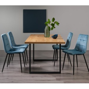 Bentley Designs Ramsay Rustic Oak Effect Melamine 6 Seater U Leg Dining Table With 4 Mondrian Petrol Blue Velvet Fabric Chairs Bentley Designs Ramsay Rustic Oak Effect Melamine 6 Seater U Leg Dining Table With 4 Mondrian Petrol Blue Velvet Fabric Chairs