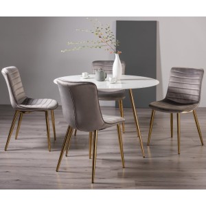 Bentley Designs Francesca White Marble Effect Tempered Glass 4 seater Dining Table With 4 Rothko Grey Velvet Fabric Chairs Bentley Designs Francesca White Marble Effect Tempered Glass 4 seater Dining Table With 4 Rothko Grey Velvet Fabric Chairs