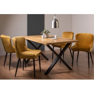 Bentley Designs Ramsay Rustic Oak Effect Melamine 6 Seater X Leg Dining Table With 4 Cezanne Mustard Velvet Fabric Chairs Bentley Designs Ramsay Rustic Oak Effect Melamine 6 Seater X Leg Dining Table With 4 Cezanne Mustard Velvet Fabric Chairs