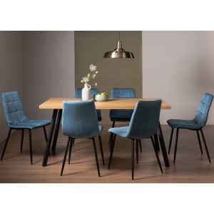 Bentley Designs Ramsay Rustic Oak Effect Melamine 6 Seater Dining Table With 6 Mondrian Petrol Blue Velvet Fabric Chairs Bentley Designs Ramsay Rustic Oak Effect Melamine 6 Seater Dining Table With 6 Mondrian Petrol Blue Velvet Fabric Chairs