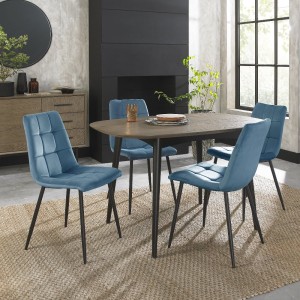 Bentley Designs Vintage Weathered Oak 4 Seater Dining Table with 4 Mondrian Petrol Blue Velvet Fabric Chairs Bentley Designs Vintage Weathered Oak 4 Seater Dining Table with 4 Mondrian Petrol Blue Velvet Fabric Chairs