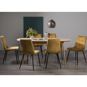 Bentley Designs Dansk Scandi Oak 6-8 Seater Oval Dining Table With 6 Mondrian Mustard Velvet Fabric Chairs Bentley Designs Dansk Scandi Oak 6-8 Seater Oval Dining Table With 6 Mondrian Mustard Velvet Fabric Chairs
