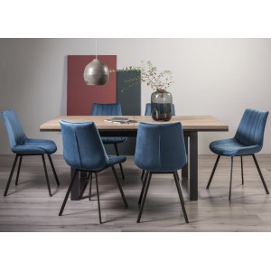 Bentley Designs Tivoli Weathered Oak 6-8 Seater Dining Table With 6 Fontana Blue Velvet Fabric Chairs Bentley Designs Tivoli Weathered Oak 6-8 Seater Dining Table With 6 Fontana Blue Velvet Fabric Chairs