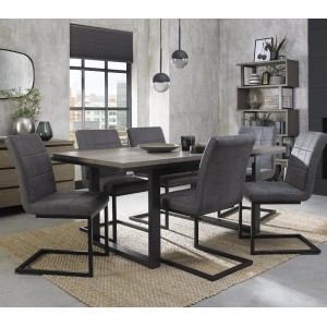 Bentley Designs Tivoli Weathered Oak 6-8 Seater Dining Table With 6 Lewis Distressed Dark Grey Fabric Cantilever Chairs Bentley Designs Tivoli Weathered Oak 6-8 Seater Dining Table With 6 Lewis Distressed Dark Grey Fabric Cantilever Chairs