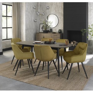 Bentley Designs Vintage Weathered Oak 6 Seater Dining Table with 6 Dali Mustard Velvet Fabric Chairs Bentley Designs Vintage Weathered Oak 6 Seater Dining Table with 6 Dali Mustard Velvet Fabric Chairs
