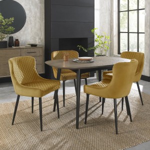 Bentley Designs Vintage Weathered Oak 4 Seater Dining Table with 4 Cezanne Mustard Velvet Fabric Chairs Bentley Designs Vintage Weathered Oak 4 Seater Dining Table with 4 Cezanne Mustard Velvet Fabric Chairs