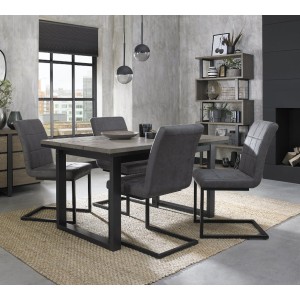 Bentley Designs Tivoli Weathered Oak 4-6 Seater Dining Table With 4 Lewis Distressed Dark Grey Fabric Cantilever Chairs Bentley Designs Tivoli Weathered Oak 4-6 Seater Dining Table With 4 Lewis Distressed Dark Grey Fabric Cantilever Chairs