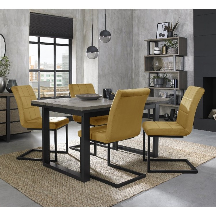 Bentley Designs Tivoli Weathered Oak 4-6 Seater Dining Table With 4 Lewis Mustard Velvet Cantilever Chairs