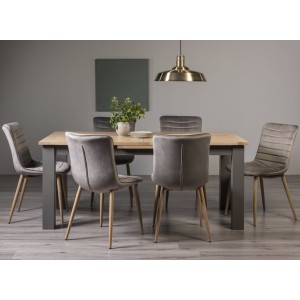 Bentley Designs Oakham Scandi Oak 6-8 Seater Rectangular Dining Table With 6 Eriksen Grey Velvet Fabric Chairs Bentley Designs Oakham Scandi Oak 6-8 Seater Rectangular Dining Table With 6 Eriksen Grey Velvet Fabric Chairs