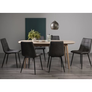Bentley Designs Dansk Scandi Oak 6-8 Seater Oval Dining Table With 6 Mondrian Dark Grey Faux Leather Chairs Bentley Designs Dansk Scandi Oak 6-8 Seater Oval Dining Table With 6 Mondrian Dark Grey Faux Leather Chairs