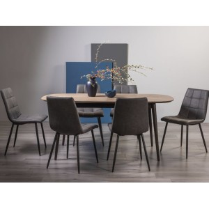 Bentley Designs Vintage Weathered Oak 6-8 Seater Dining Table with 6 Mondrian Dark Grey Faux Leather Chairs Bentley Designs Vintage Weathered Oak 6-8 Seater Dining Table with 6 Mondrian Dark Grey Faux Leather Chairs