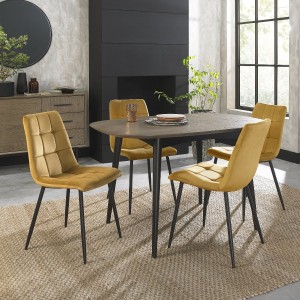 Bentley Designs Vintage Weathered Oak 4 Seater Dining Table with 4 Mondrian Mustard Velvet Fabric Chairs Bentley Designs Vintage Weathered Oak 4 Seater Dining Table with 4 Mondrian Mustard Velvet Fabric Chairs