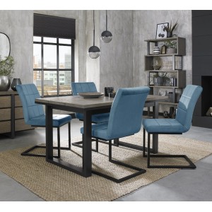 Bentley Designs Tivoli Weathered Oak 4-6 Seater Dining Table With 4 Lewis Petrol Blue Velvet Cantilever Chairs Bentley Designs Tivoli Weathered Oak 4-6 Seater Dining Table With 4 Lewis Petrol Blue Velvet Cantilever Chairs