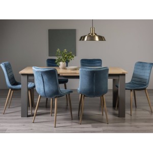 Bentley Designs Oakham Scandi Oak 6 to 8 Seater Rectangular Dining Table With 6 Eriksen Petrol Blue Velvet Fabric Chairs Bentley Designs Oakham Scandi Oak 6 to 8 Seater Rectangular Dining Table With 6 Eriksen Petrol Blue Velvet Fabric Chairs