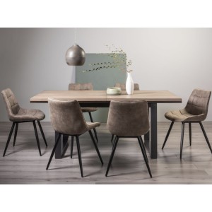 Bentley Designs Tivoli Weathered Oak 6-8 Seater Dining Table With 6 Seurat Tan Faux Suede Fabric Chairs Bentley Designs Tivoli Weathered Oak 6-8 Seater Dining Table With 6 Seurat Tan Faux Suede Fabric Chairs