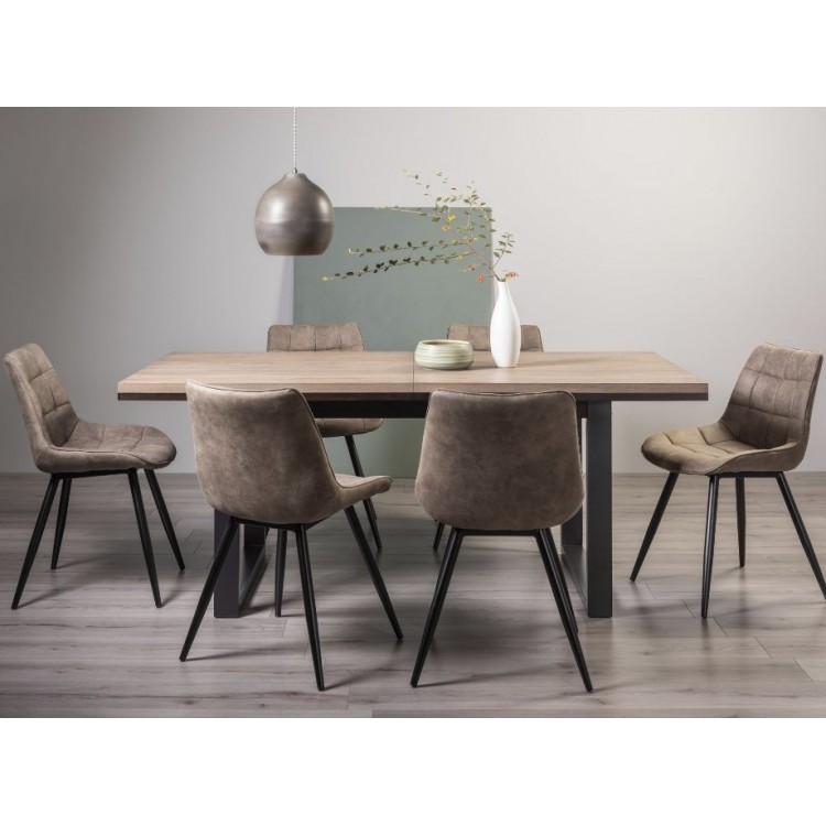 Bentley Designs Tivoli Weathered Oak 6-8 Seater Dining Table With 6 Seurat Tan Faux Suede Fabric Chairs