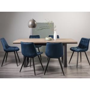 Bentley Designs Tivoli Weathered Oak 6-8 Seater Dining Table With 6 Seurat Blue Velvet Fabric Chairs Bentley Designs Tivoli Weathered Oak 6-8 Seater Dining Table With 6 Seurat Blue Velvet Fabric Chairs