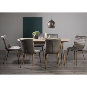 Bentley Designs Dansk Scandi Oak 6-8 Seater Dining Table With 6 Eriksen Grey Velvet Fabric Chairs Bentley Designs Dansk Scandi Oak 6-8 Seater Dining Table With 6 Eriksen Grey Velvet Fabric Chairs