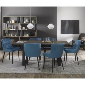 Bentley Designs Tivoli Weathered Oak 6-8 Seater Dining Table With 6 Cezanne Petrol Blue Velvet Fabric Chairs Bentley Designs Tivoli Weathered Oak 6-8 Seater Dining Table With 6 Cezanne Petrol Blue Velvet Fabric Chairs