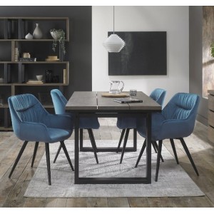 Bentley Designs Tivoli Weathered Oak 4-6 Seater Dining Table With 4 Dali Petrol Blue Velvet Fabric Chairs Bentley Designs Tivoli Weathered Oak 4-6 Seater Dining Table With 4 Dali Petrol Blue Velvet Fabric Chairs