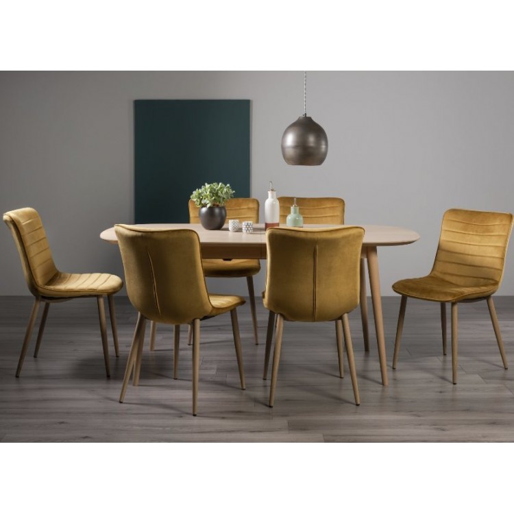 Bentley Designs Dansk Scandi Oak 6-8 Seater Dining Table With 6 Eriksen Mustard Velvet Fabric Chairs
