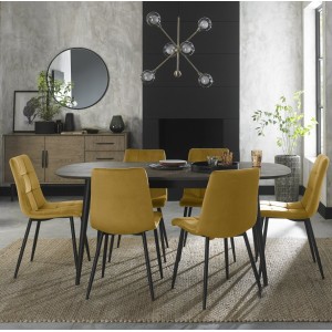 Bentley Designs Vintage Weathered Oak 6-8 Seater Dining Table with 6 Mondrian Mustard Velvet Fabric Chairs Bentley Designs Vintage Weathered Oak 6-8 Seater Dining Table with 6 Mondrian Mustard Velvet Fabric Chairs