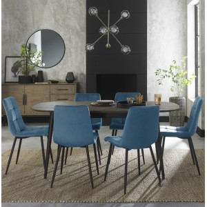 Bentley Designs Vintage Weathered Oak 6-8 Seater Dining Table with 6 Mondrian Petrol Blue Velvet Fabric Chairs Bentley Designs Vintage Weathered Oak 6-8 Seater Dining Table with 6 Mondrian Petrol Blue Velvet Fabric Chairs