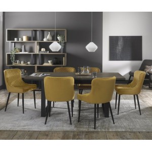 Bentley Designs Tivoli Weathered Oak 6-8 Seater Dining Table With 6 Cezanne Mustard Velvet Fabric Chairs Bentley Designs Tivoli Weathered Oak 6-8 Seater Dining Table With 6 Cezanne Mustard Velvet Fabric Chairs