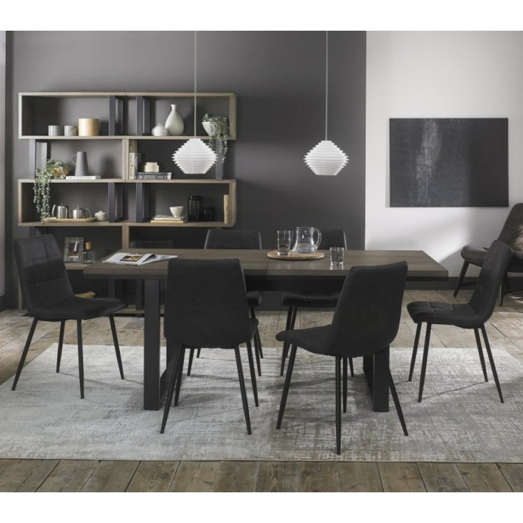 Bentley Designs Tivoli Weathered Oak 6-8 Seater Dining Table With 6 Mondrian Dark Grey Faux Leather Chairs