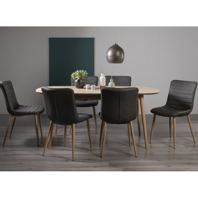 Bentley Designs Dansk Scandi Oak 6-8 Seater Dining Table With 6 Eriksen Dark Grey Faux Leather Chairs